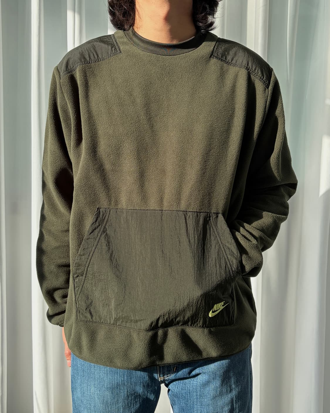 [XL]나이키 기모 플리스 크루넥 맨투맨 카키 상품이미지1