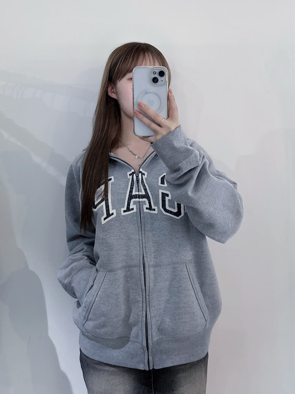 갭 그레이 빅로고 후드집업 상품이미지1