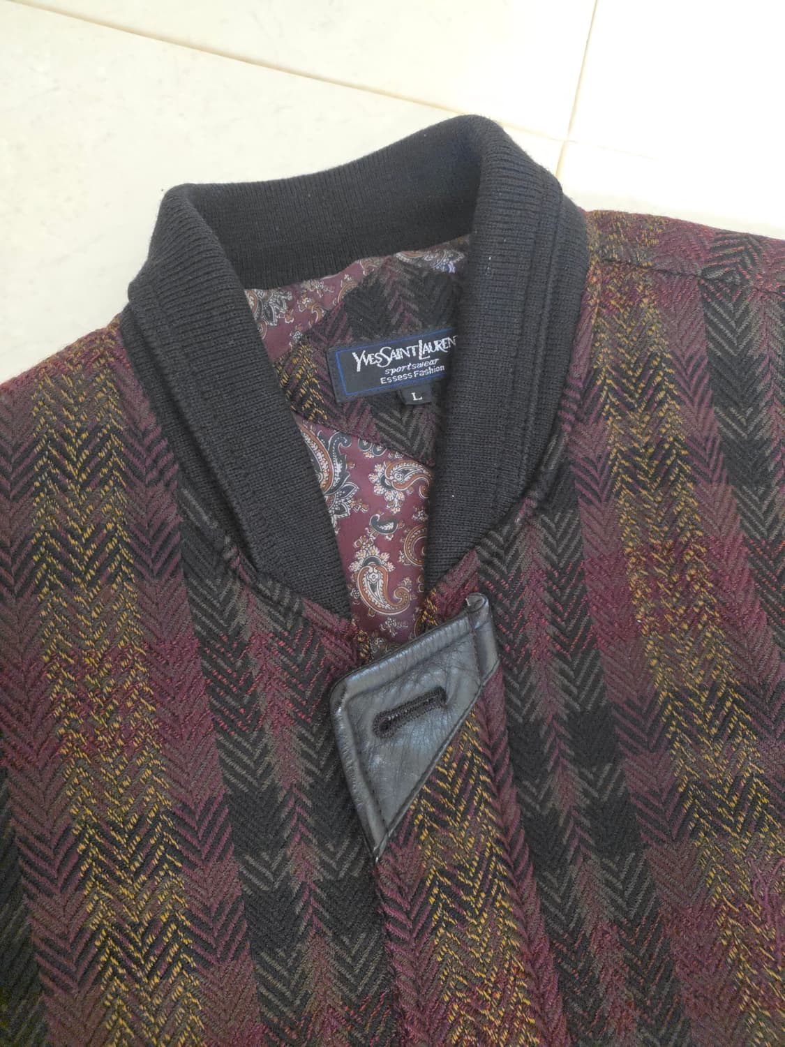 빈티지 입생로랑 소가죽 울 체크 블루종 자켓 L 상품이미지3