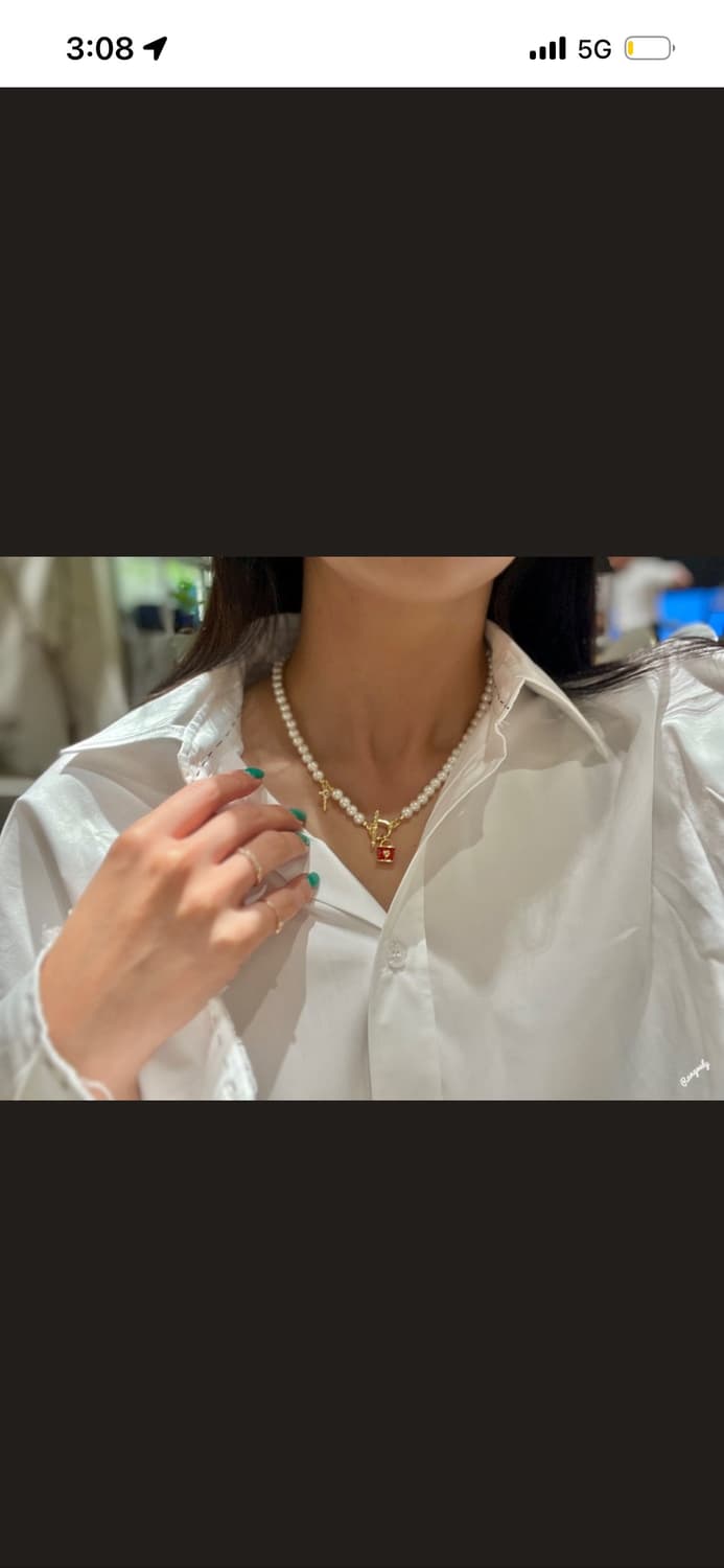 빈티지헐리우드 포르테 러브락 레드 진주 목걸이 수지착용 상품이미지6