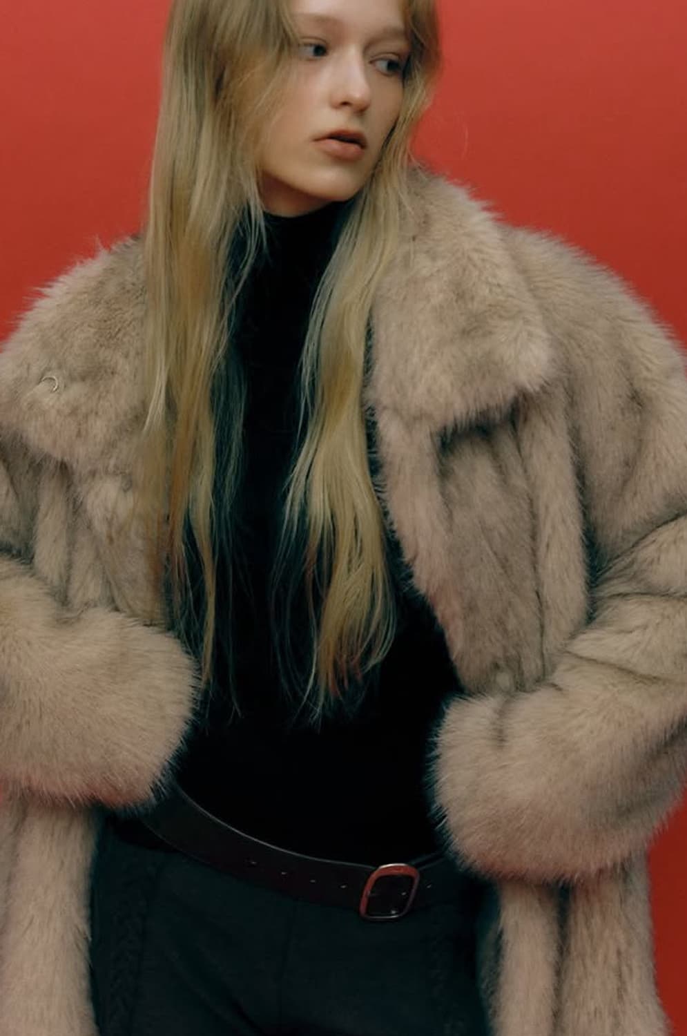 레이브 High neck Soft Fur Jacket in Brown 상품이미지5