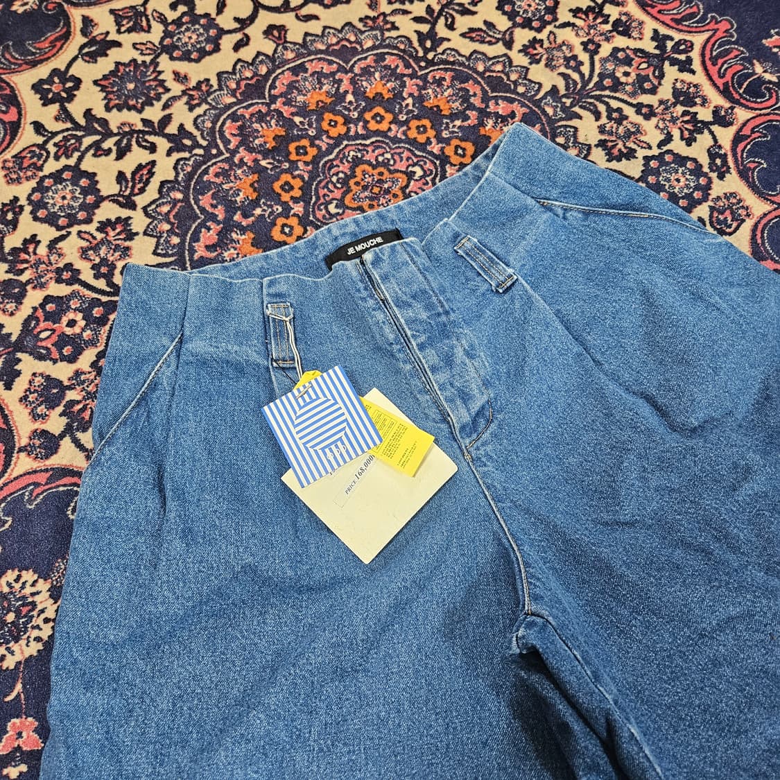 (미사용) JE MOUCHE 핀턱 데님 와이드 반바지 팬츠 L 상품이미지2
