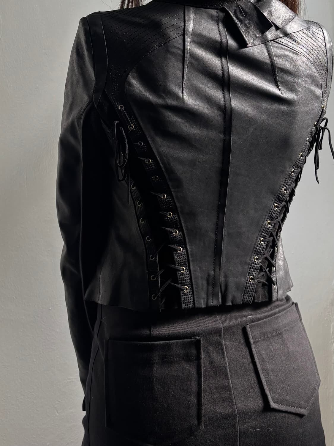 Vintage Black Ruffle Leather  Jacket 상품이미지4