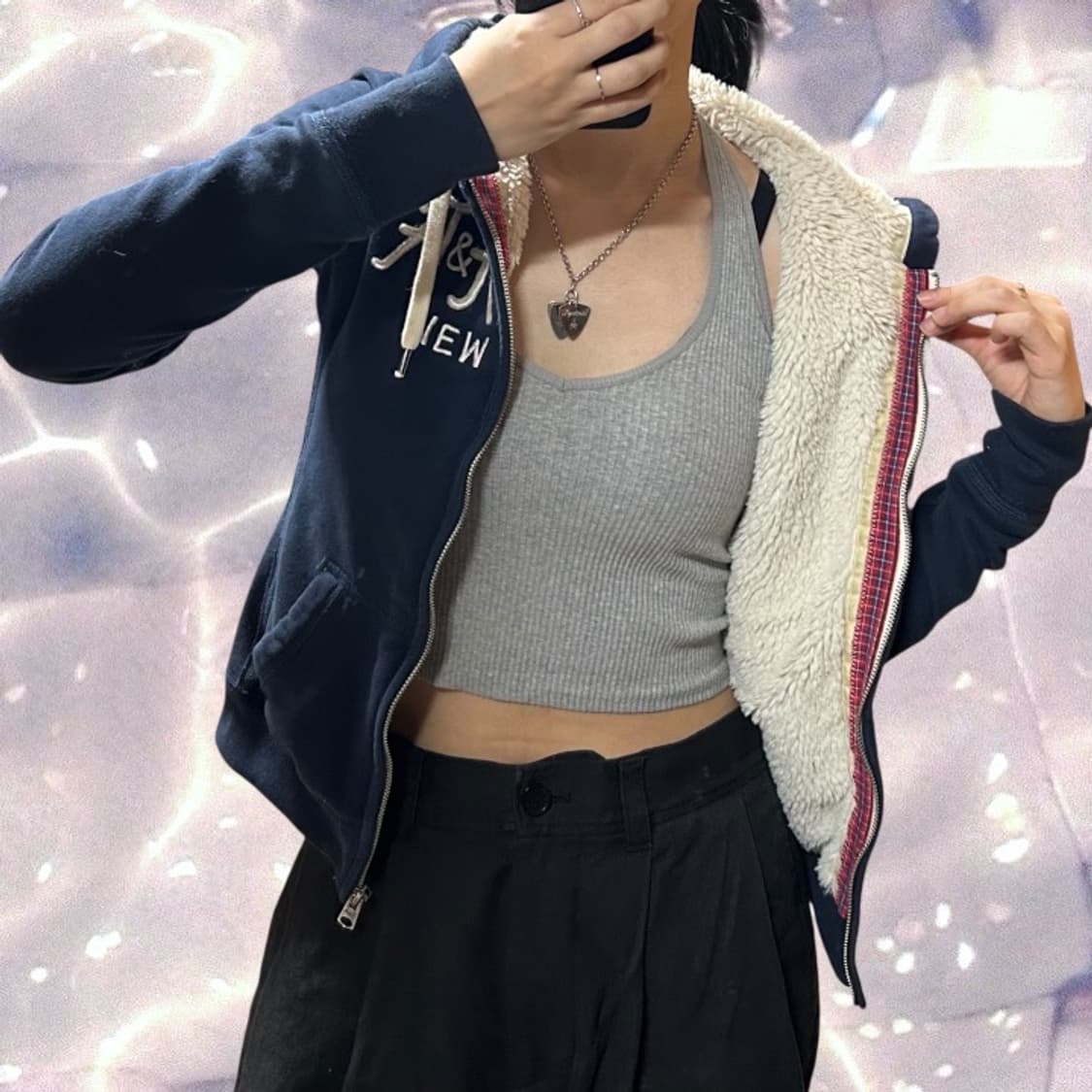 아베크롬비 y2k 양털 후드집업 네이비 S 상품이미지3