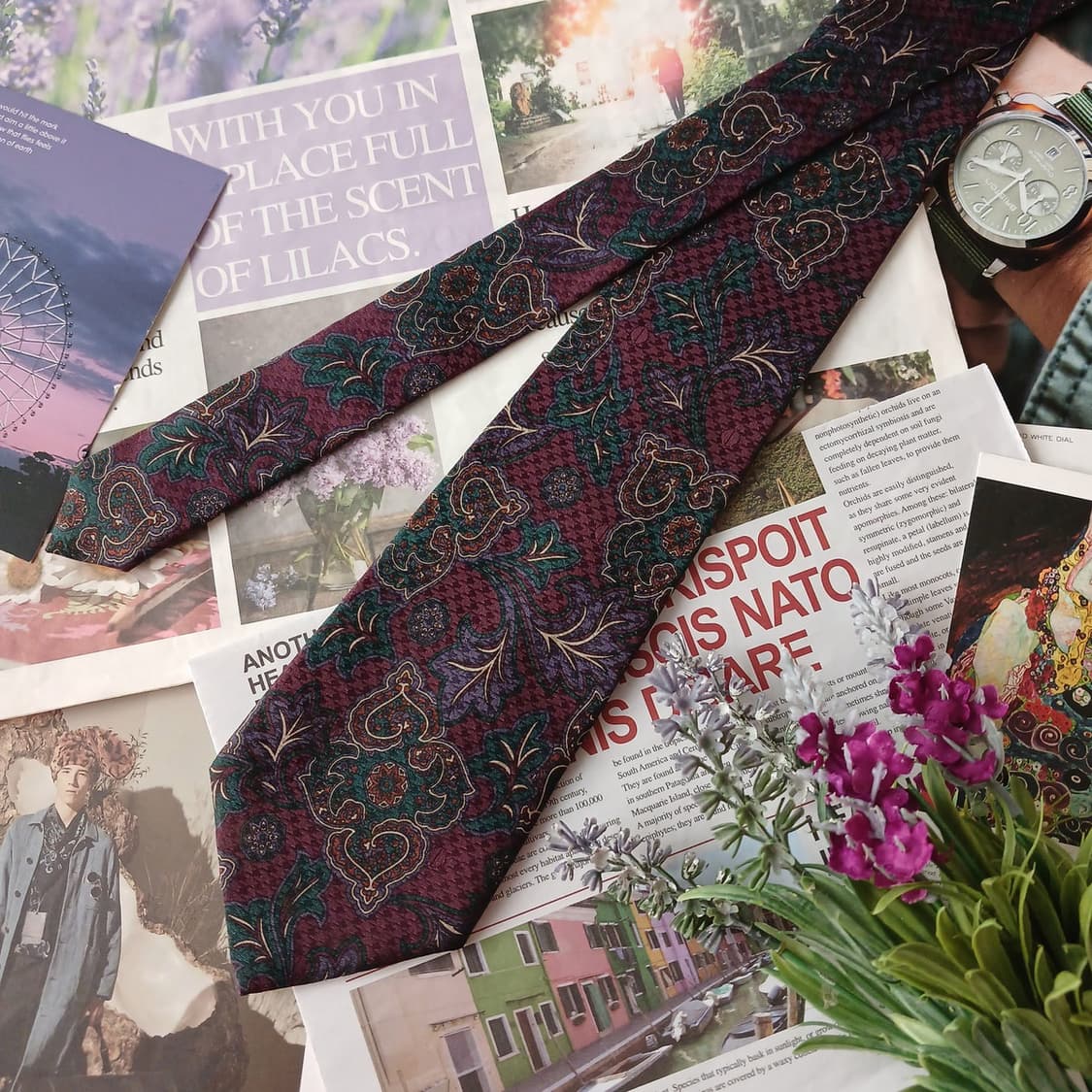 던힐 실크 버건디 페이즐리 패턴 넥타이 9.2cm A+등급 A19397
 상품이미지5