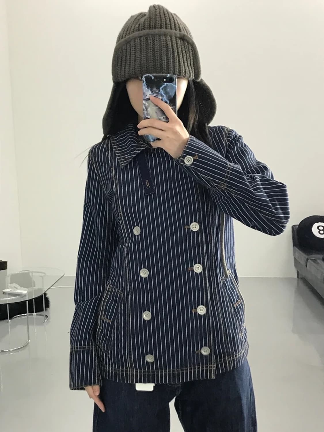 히코리 스트라이프 코튼 데님 더블 브레스티드 자켓 상품이미지1