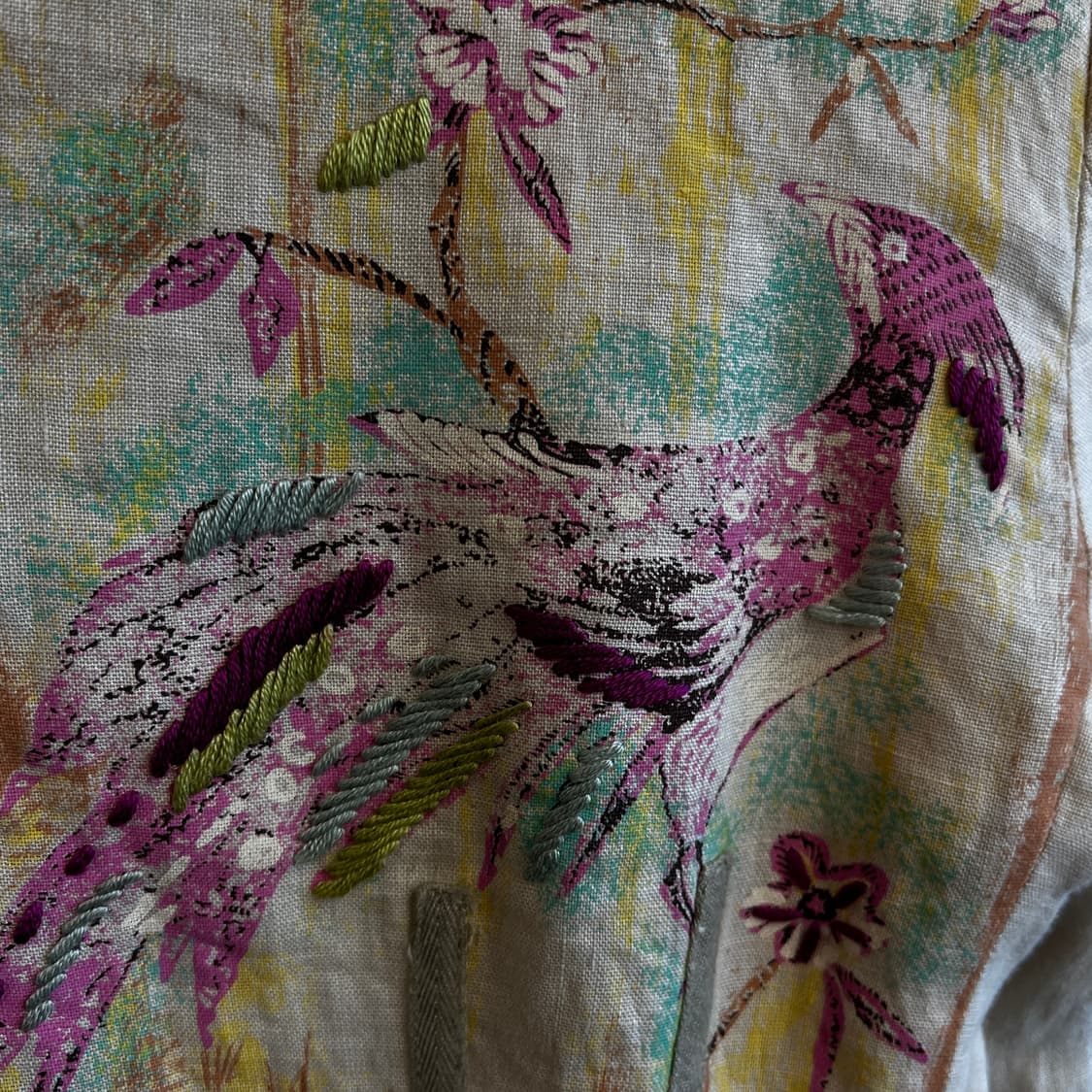 90s 겐조 오리엔탈 버드 자수 린넨 자켓 상품이미지3