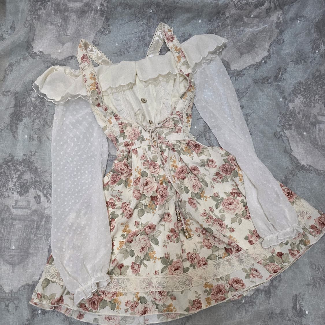 빈티지 리즈리사 히메카지 플로럴 원피스 멜빵 서스펜더 히메갸루 상품이미지2