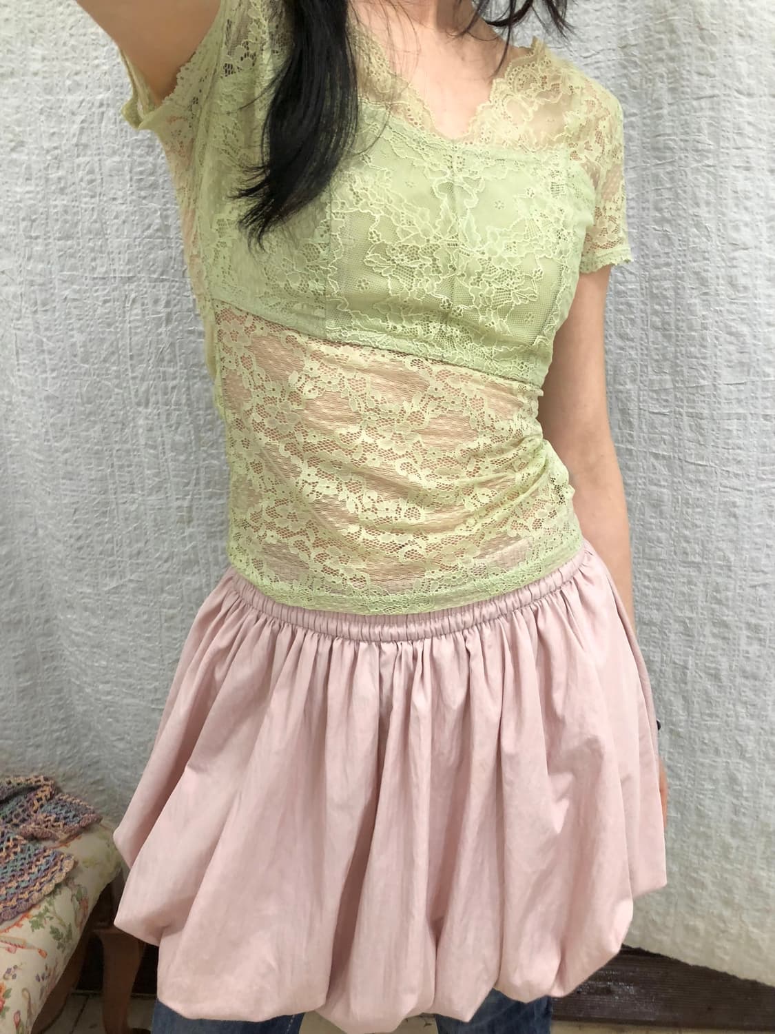 sage lace top 상품이미지5