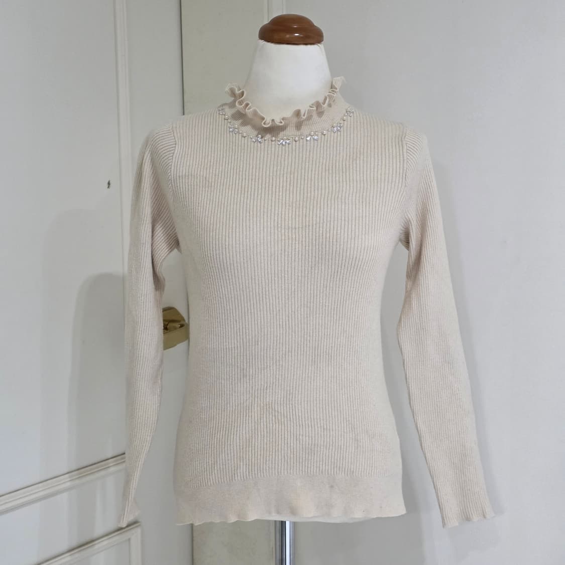 일본빈티지 earth)스나계st 라떼갸루 모리걸 로맨틱 진주 프릴 골지티 상품이미지3