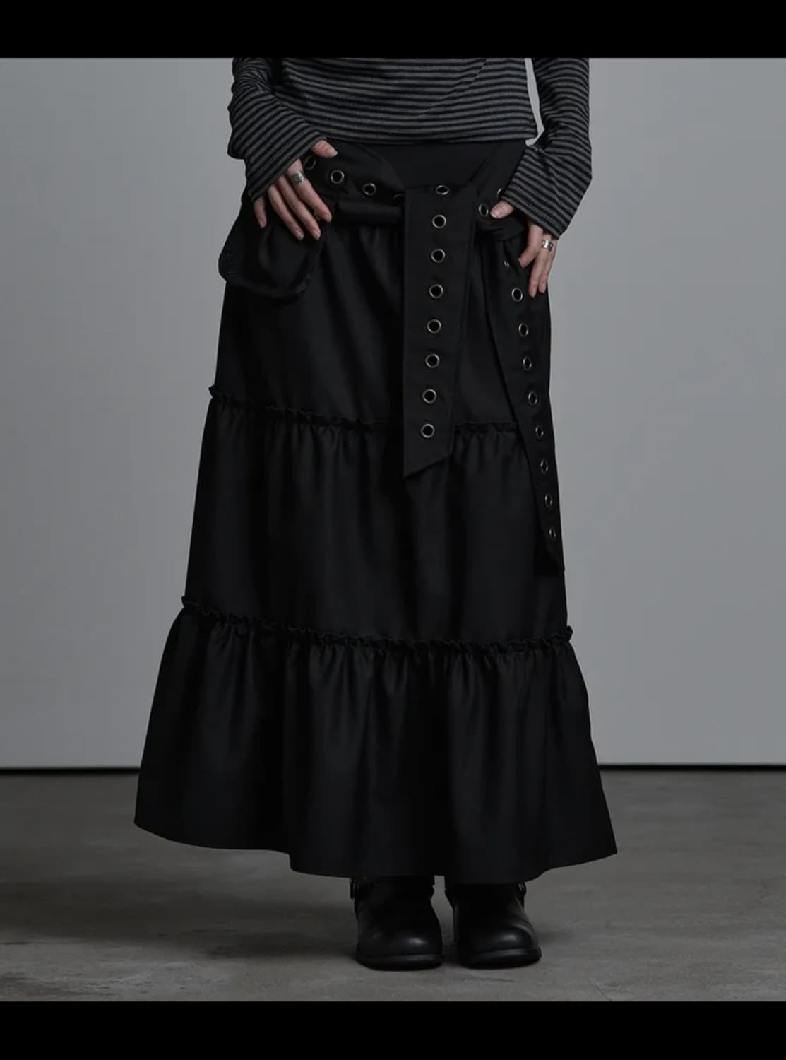 애즈유아 포켓 프릴 롱스커트 블랙 M 상품이미지2