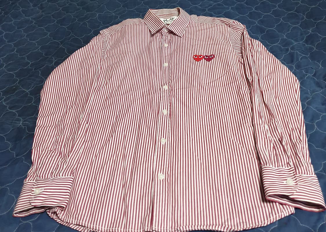 꼼데가르송 하트로고 스트라이프 셔츠 레드 (M) 상품이미지1