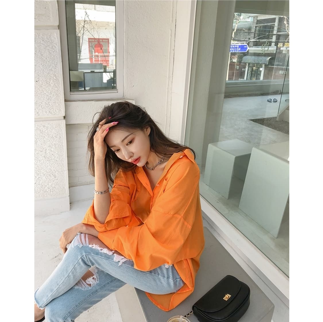 (새옷) 오렌지 루즈핏 셔츠 상품이미지4