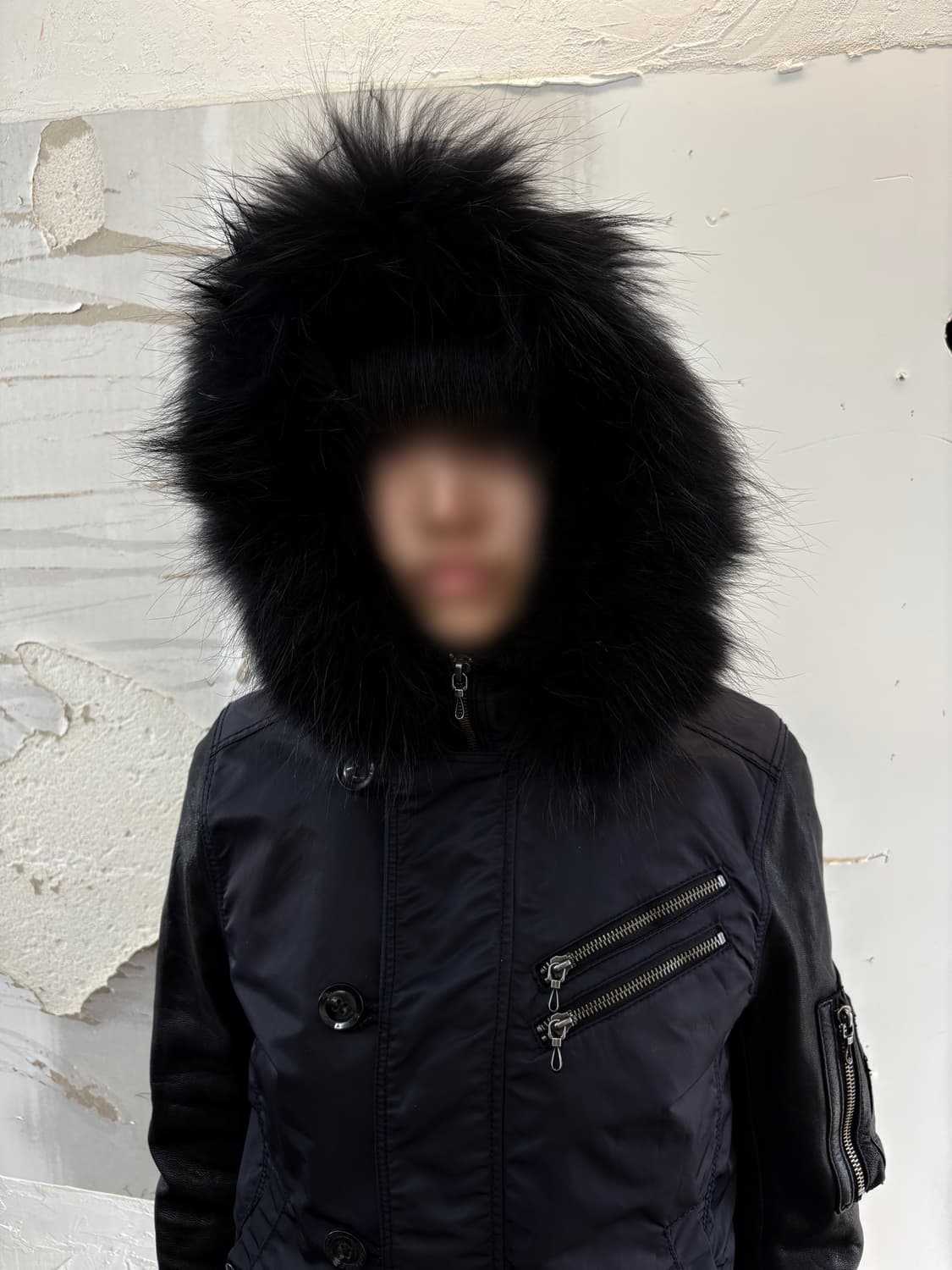 “FUGA"leather fur navy Bomber jacket 상품이미지9