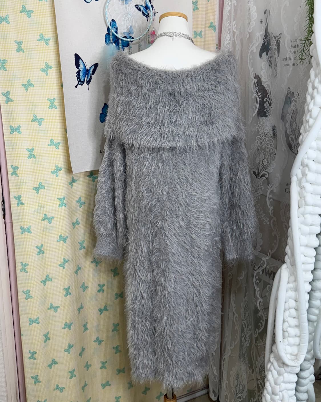 그레이 퍼 오프숄더 니트 원피스 상품이미지6