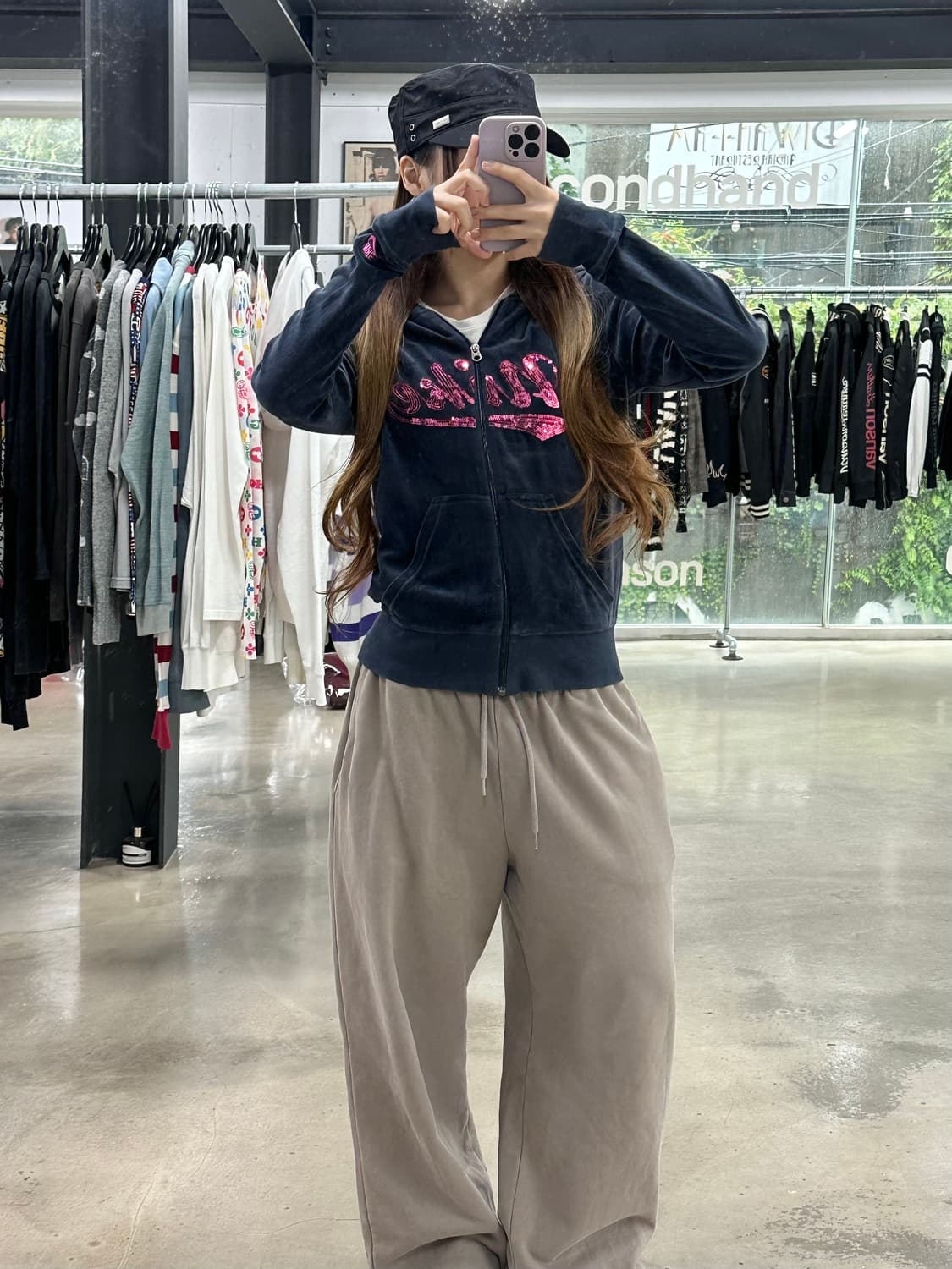 나이키 벨루어 핑크로고 갸루 후드집업 상품이미지3