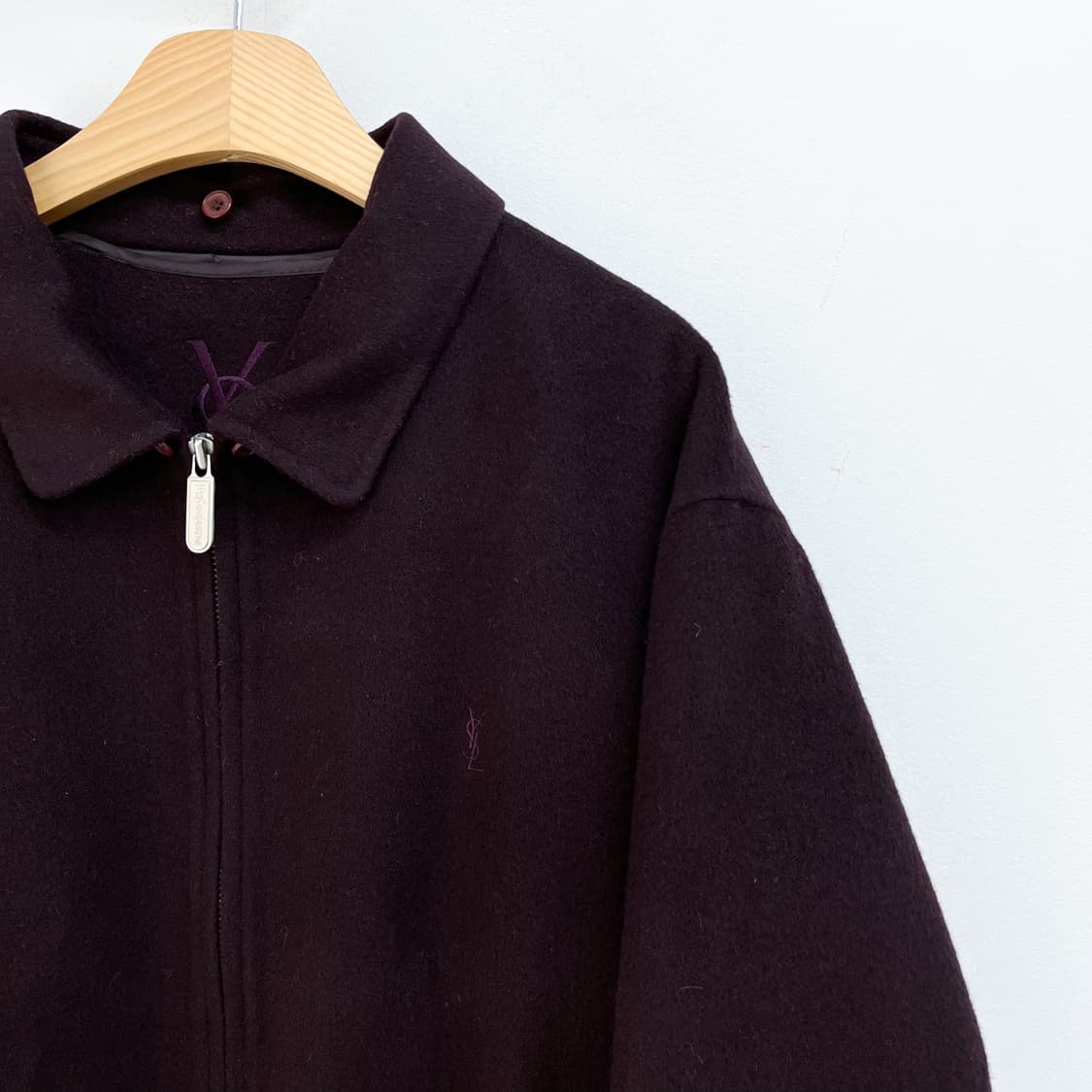 이브 생 로랑 미니멀 와인색 퍼 울 자켓 상품이미지6
