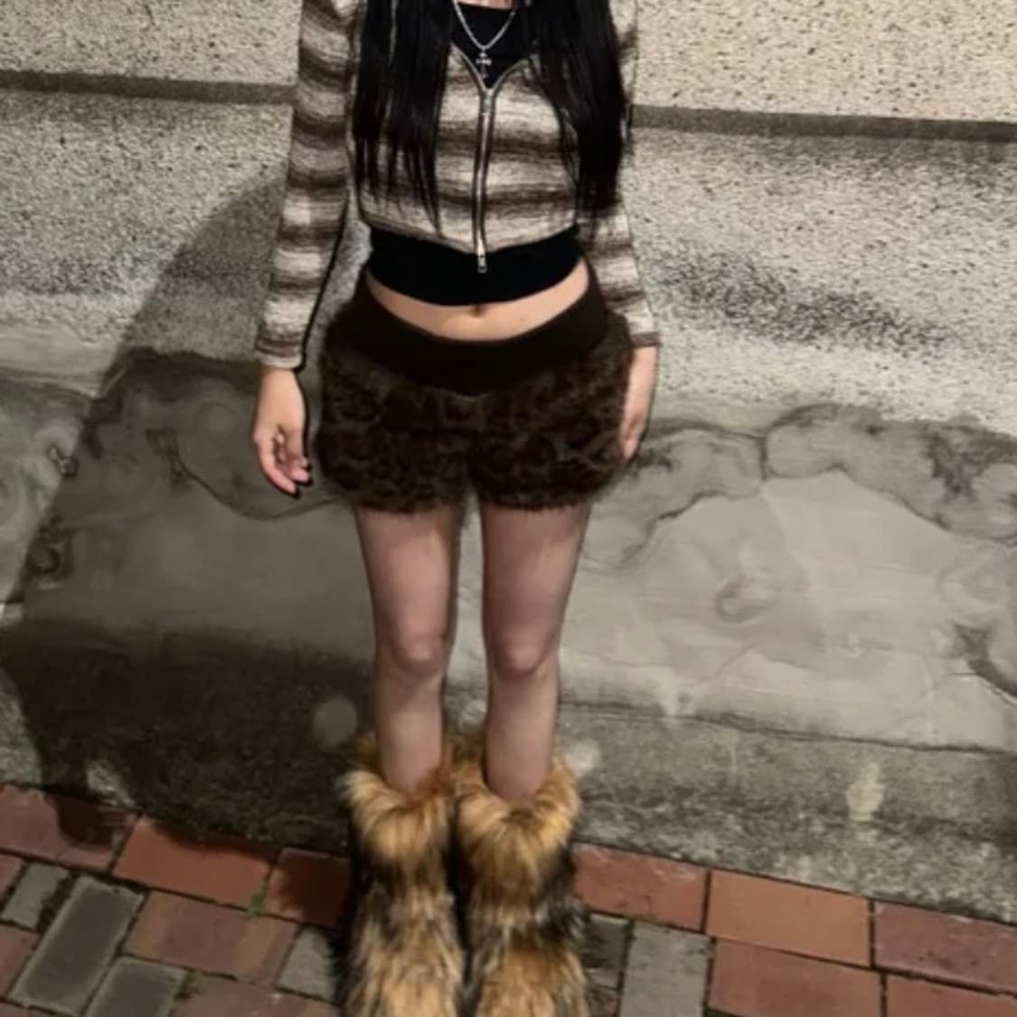 레오파드 호피 퍼 팬츠 반바지 브라운 상품이미지2