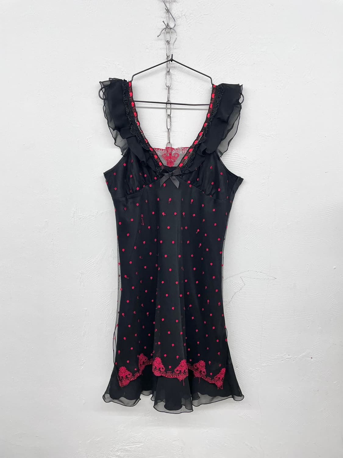 블랙 레이스 도트 프릴 슬립 상품이미지4