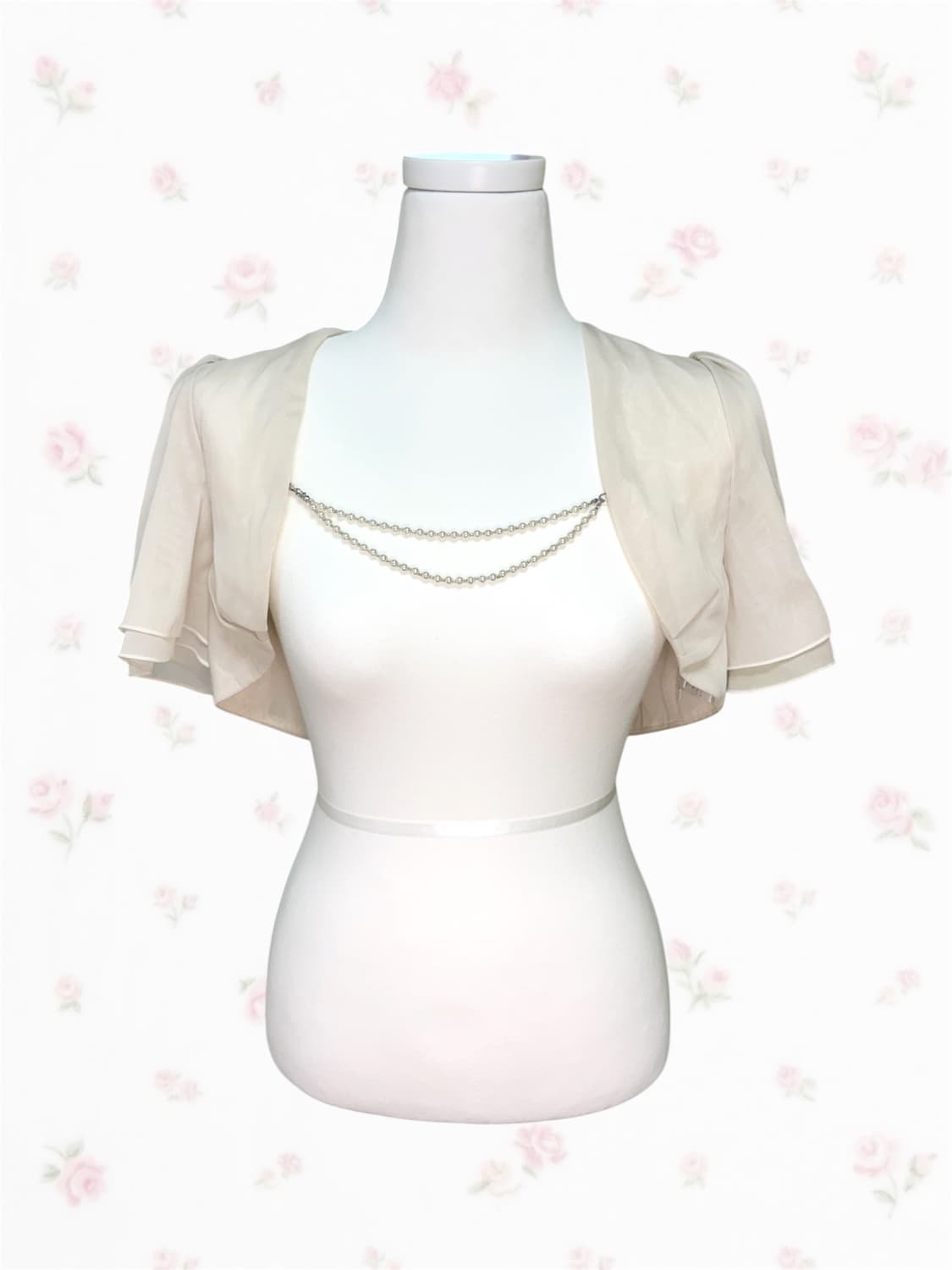 TISSE 오네갸루 진주 리본 볼레로 가디건 상품이미지1