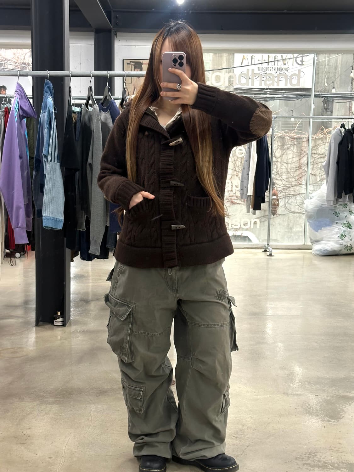 빈폴 초코체크 암패치 꽈배기 더플니트자켓  상품이미지2