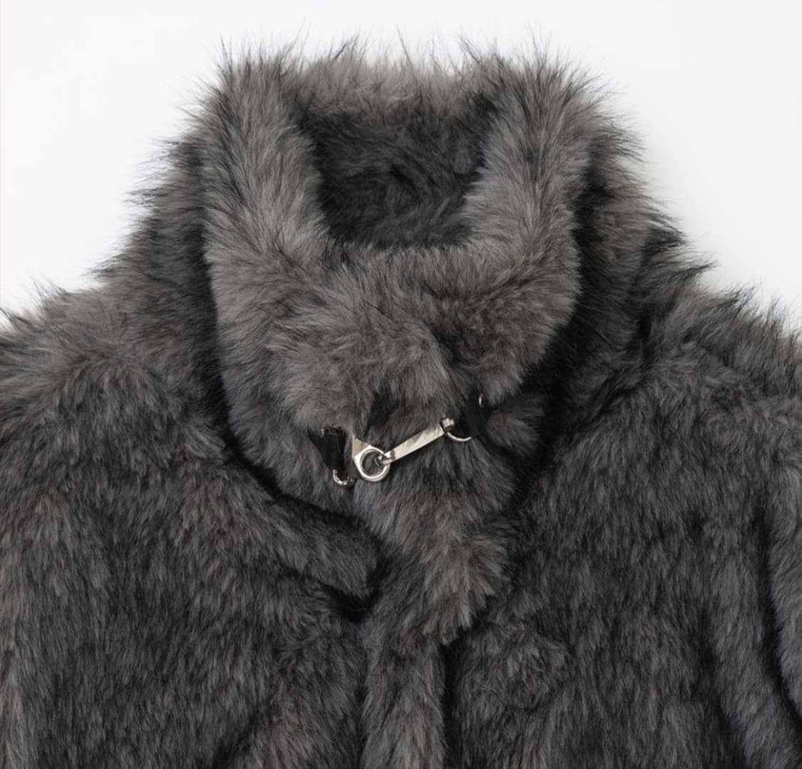 밀로우먼 버클 롱 퍼자켓 차콜 상품이미지8