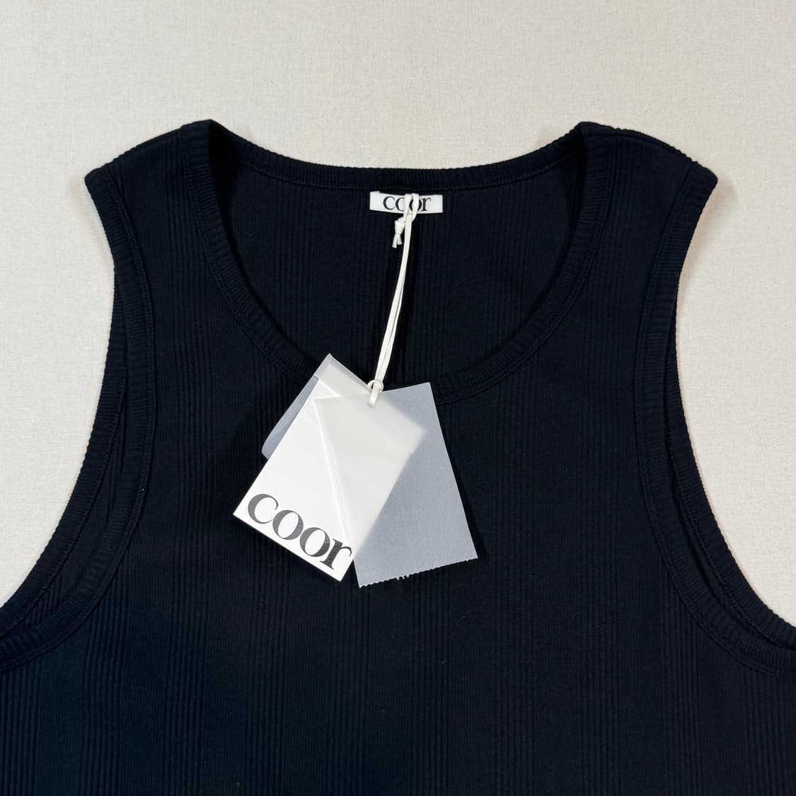 M) COOR 쿠어 골지 슬리브리스 나시 블랙 상품이미지4