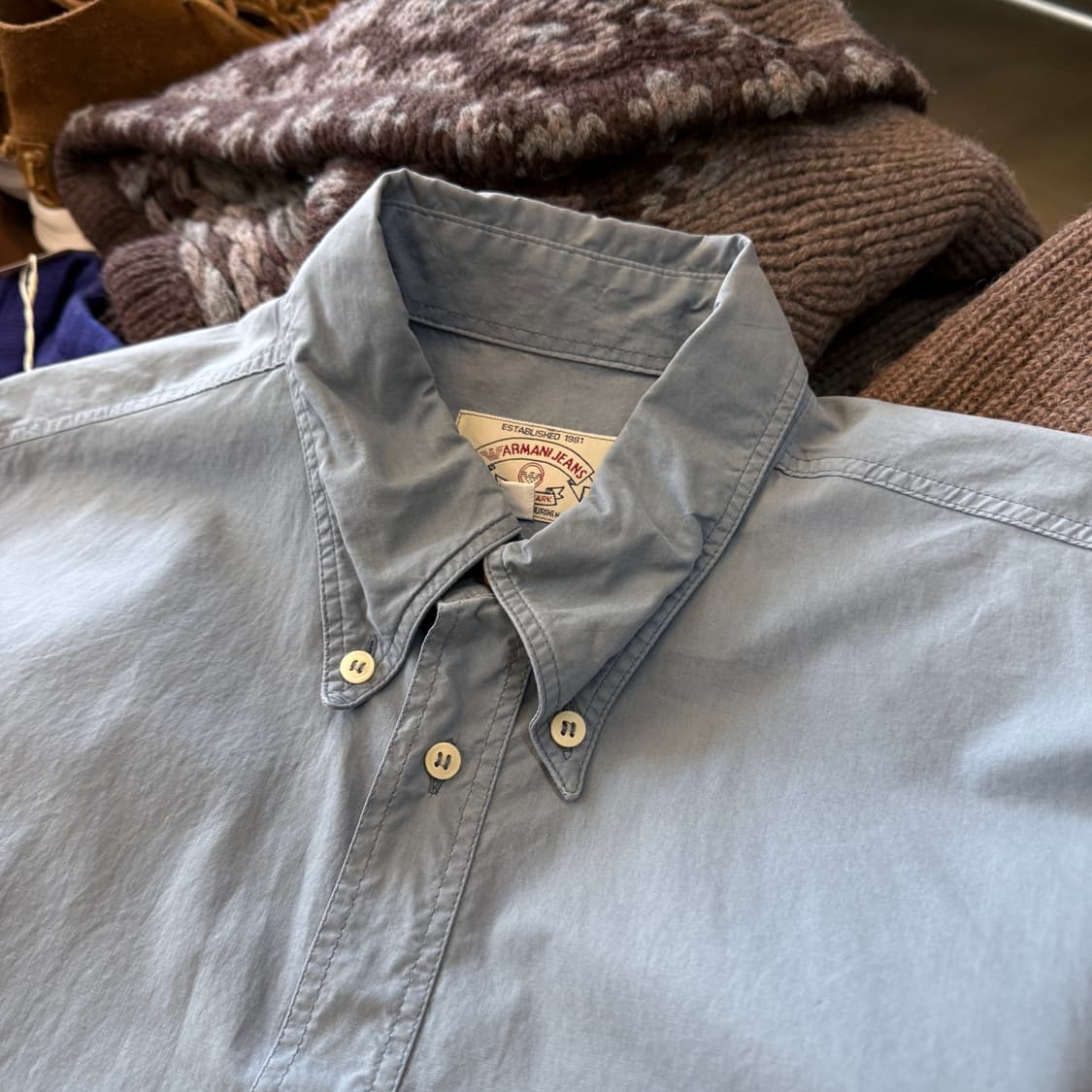 90년대 아르마니 진스 라이트 스카이 블루 셔츠 MADE IN ITALY 상품이미지4