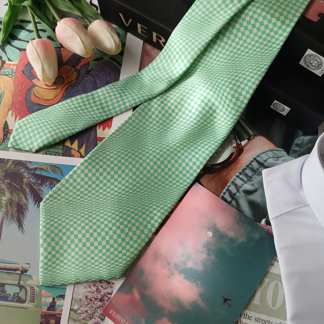 지아니 베르사체 실크 민트 체크 넥타이 10.2cm B등급 A18802
 상품이미지3