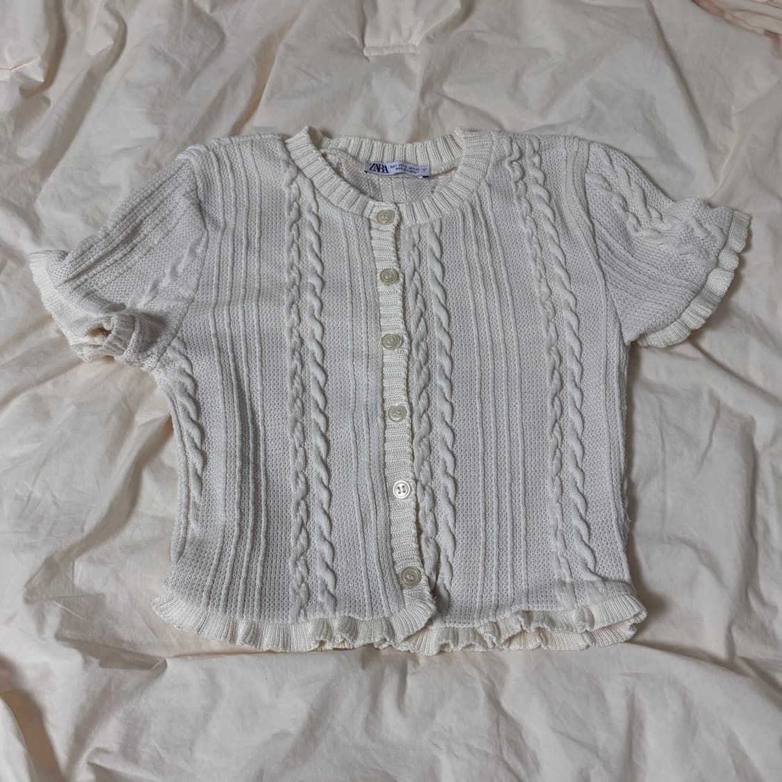 자라 케이블 크롭 니트 가디건 아이보리 xs 상품이미지1