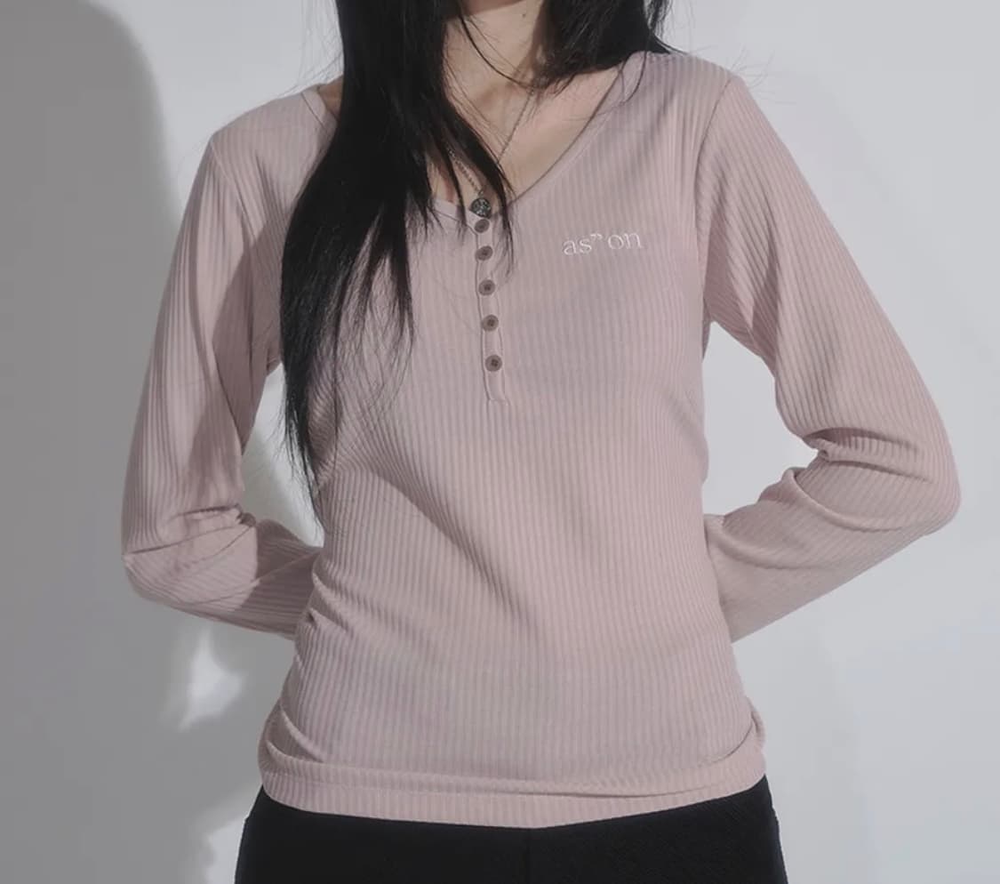 (새제품) 애즈온 WISH RIBBED BUTTON TEE / PINK 상품이미지1