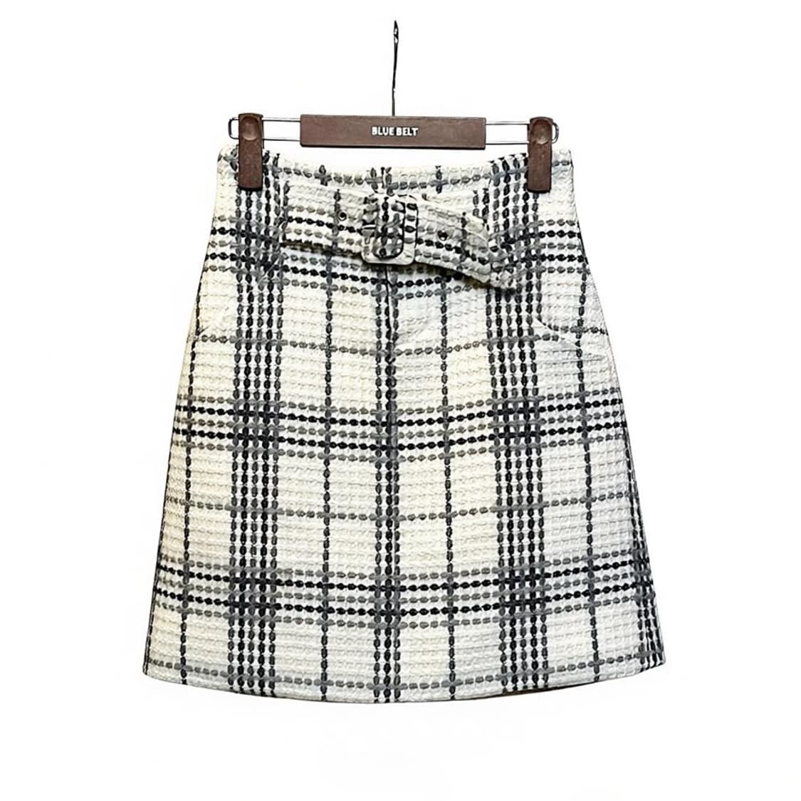 질스튜어트 트위드 체크 미디 스커트 벨티드 투포켓 뒷밴딩 디테일 아이보리 상품이미지1