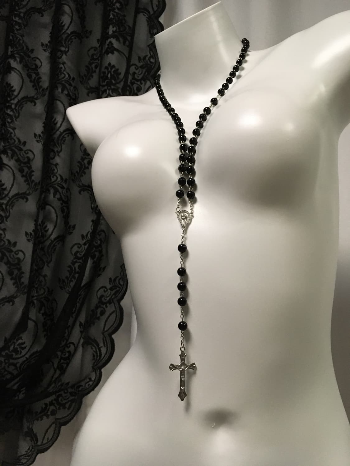 Vintage 핀터레스트 나나 블랙 십자가 로자리오 묵주 목걸이 상품이미지2