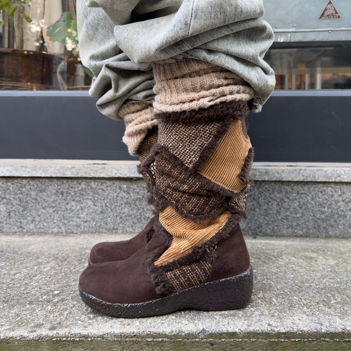 00s 패치 트위드 웨지 부츠 상품이미지8