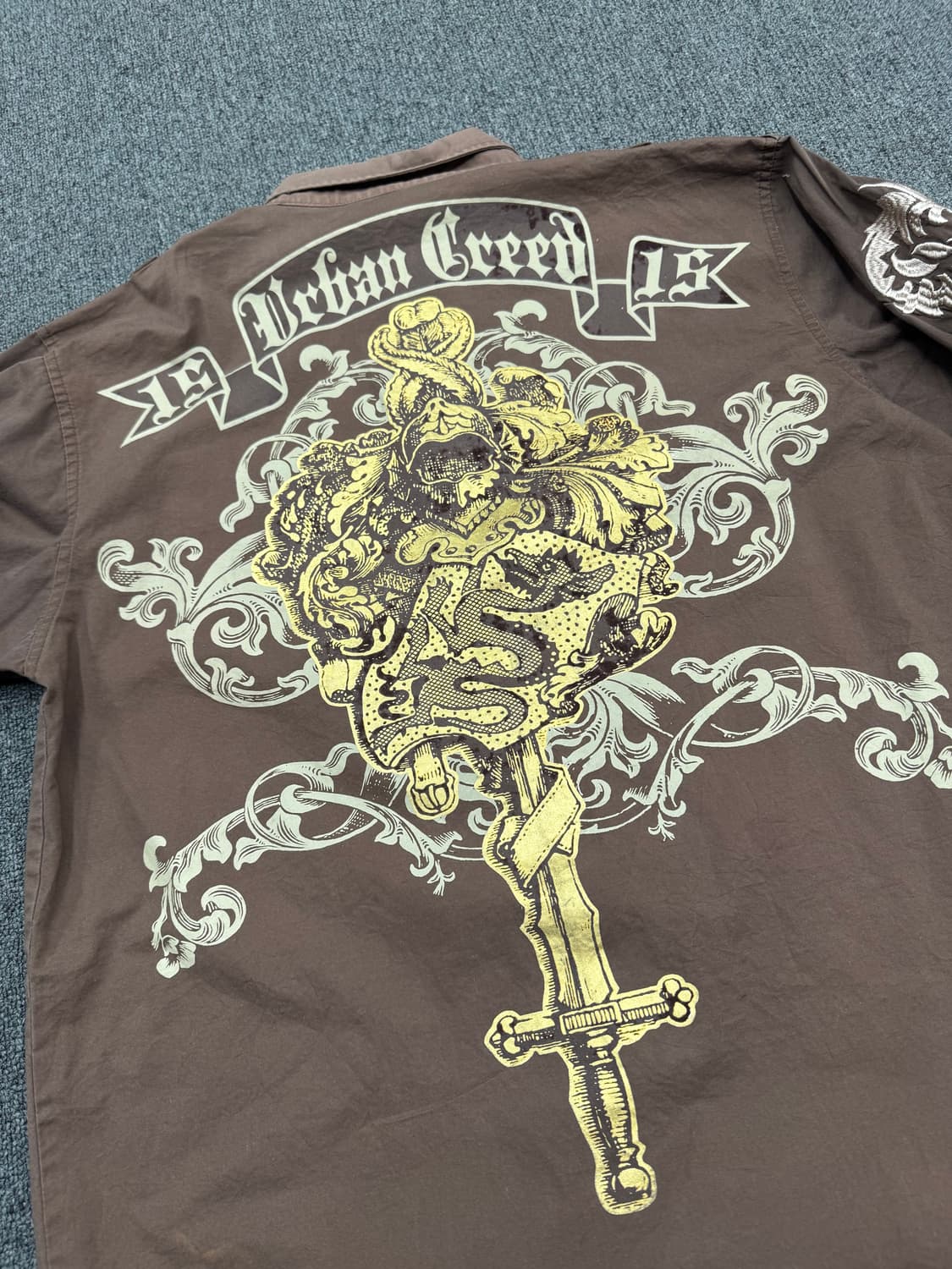 2XL)American vintage 프린팅&자수 브라운 셔츠 상품이미지9