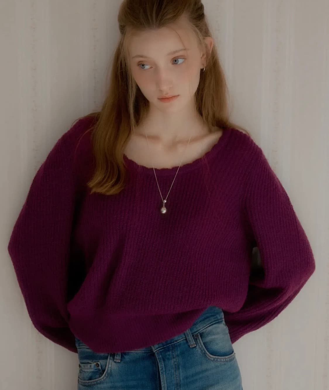 레터프롬문 루덴 유넥 울 스웨터 플럼 상품이미지2