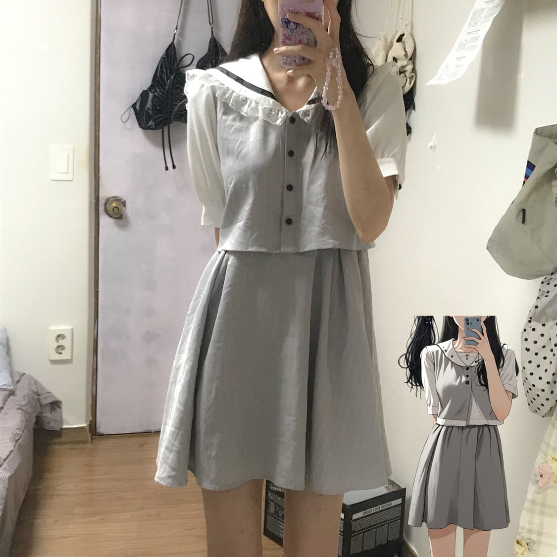 빈티지 마즈 세일러 리본 교복 원피스 아일릿 히메갸루 로걀 공겜여주 상품이미지1