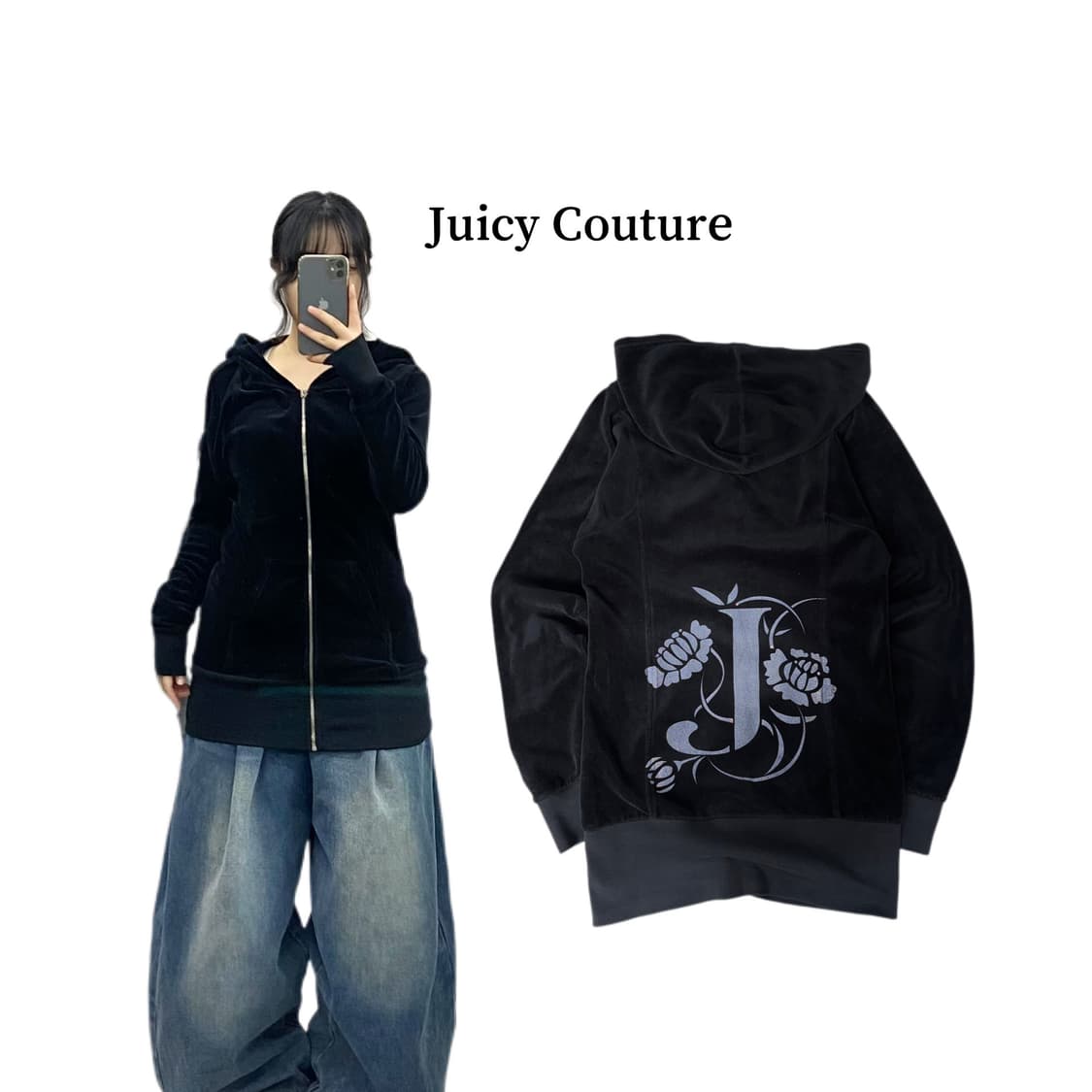 쥬시꾸뛰르 Y2K 벨벳 후드집업 상품이미지1