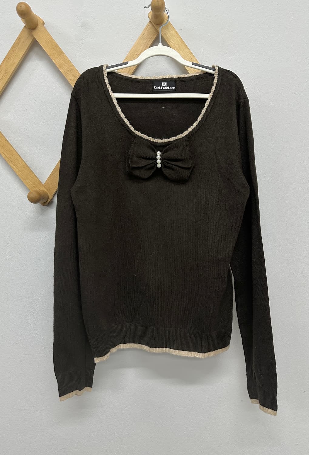 🥨쇼콜라깔 라떼갸루 🥨 리본 진주 브라운 니트 이너 히메 러블리  상품이미지2