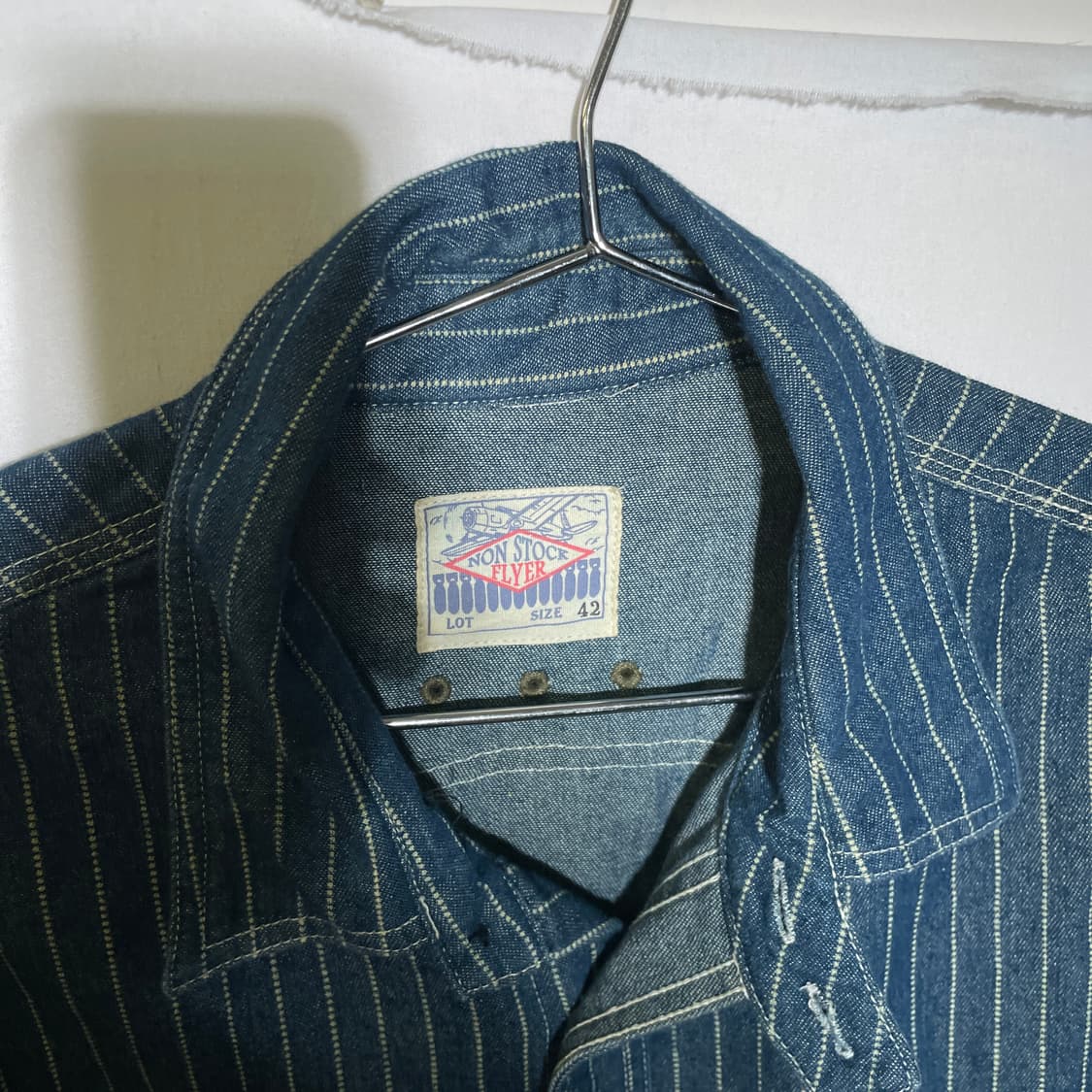 L-XL)VTG 투포켓 스트라이프 데님 워크셔츠 상품이미지3