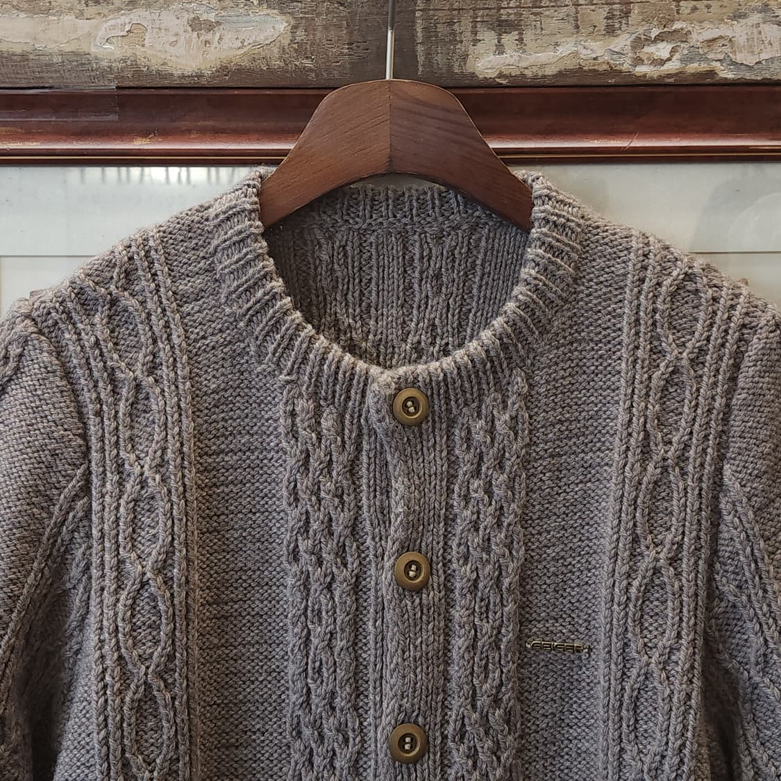 90s 프렌치 핸드메이드 울 가디건 헤비울 스웨터 버튼 가디건 베이지 상품이미지3