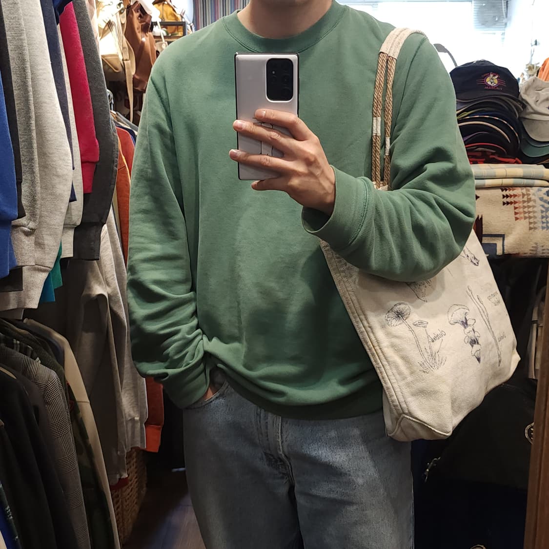 핸드 드로잉 빅토트 캔버스 빈티지 더플백 리메이크 화이트 머쉬룸 상품이미지9