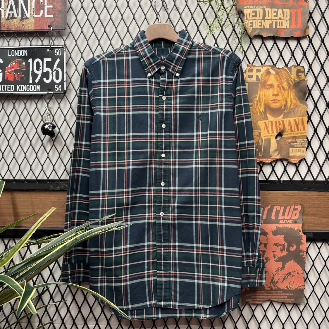 폴로 랄프로렌 멀티컬러 긴팔 체크 셔츠 그린 포니 로고 포인트 상품이미지1
