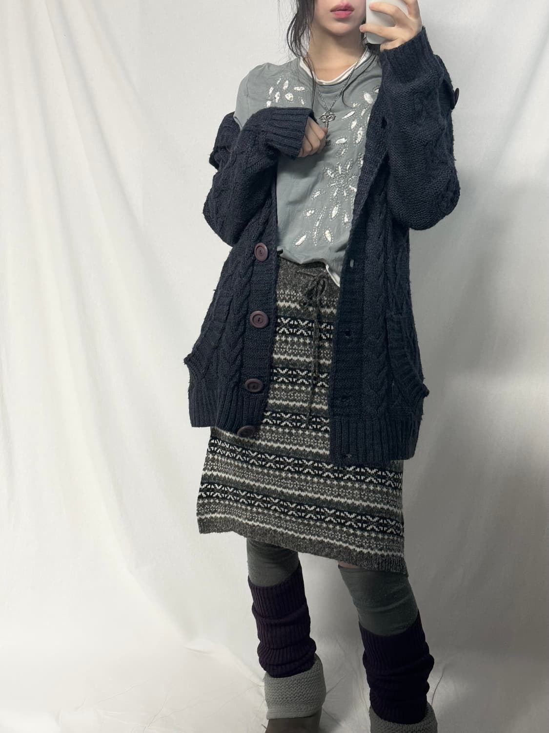 폴딩 넥 포켓 케이블 니트 패턴 가디건 상품이미지4