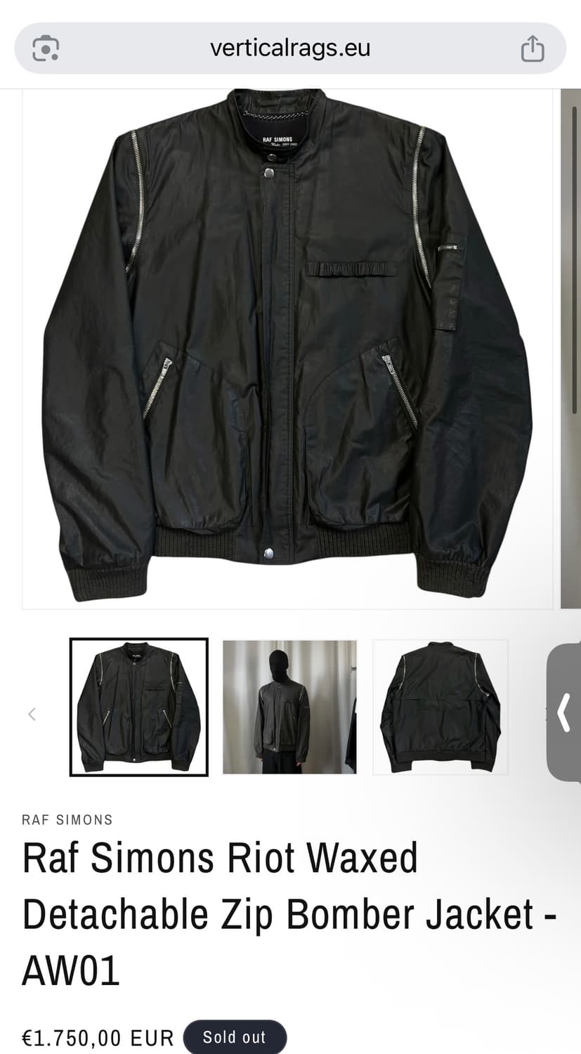 라프시몬스 01aw riot waxed zip bomber 상품이미지2