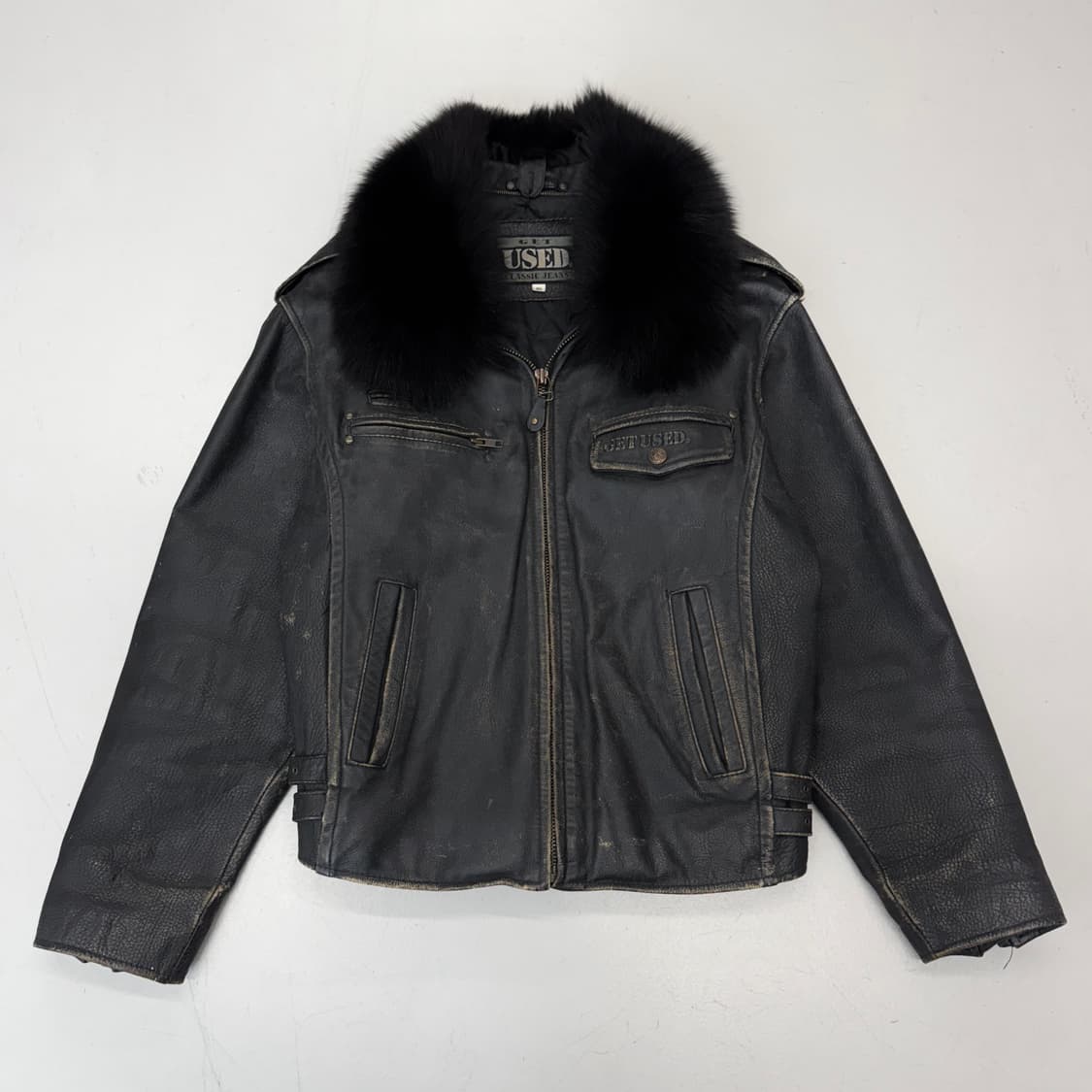 GET USED 90s 리얼레더 소가죽 카우스킨 퍼 가죽자켓 상품이미지2