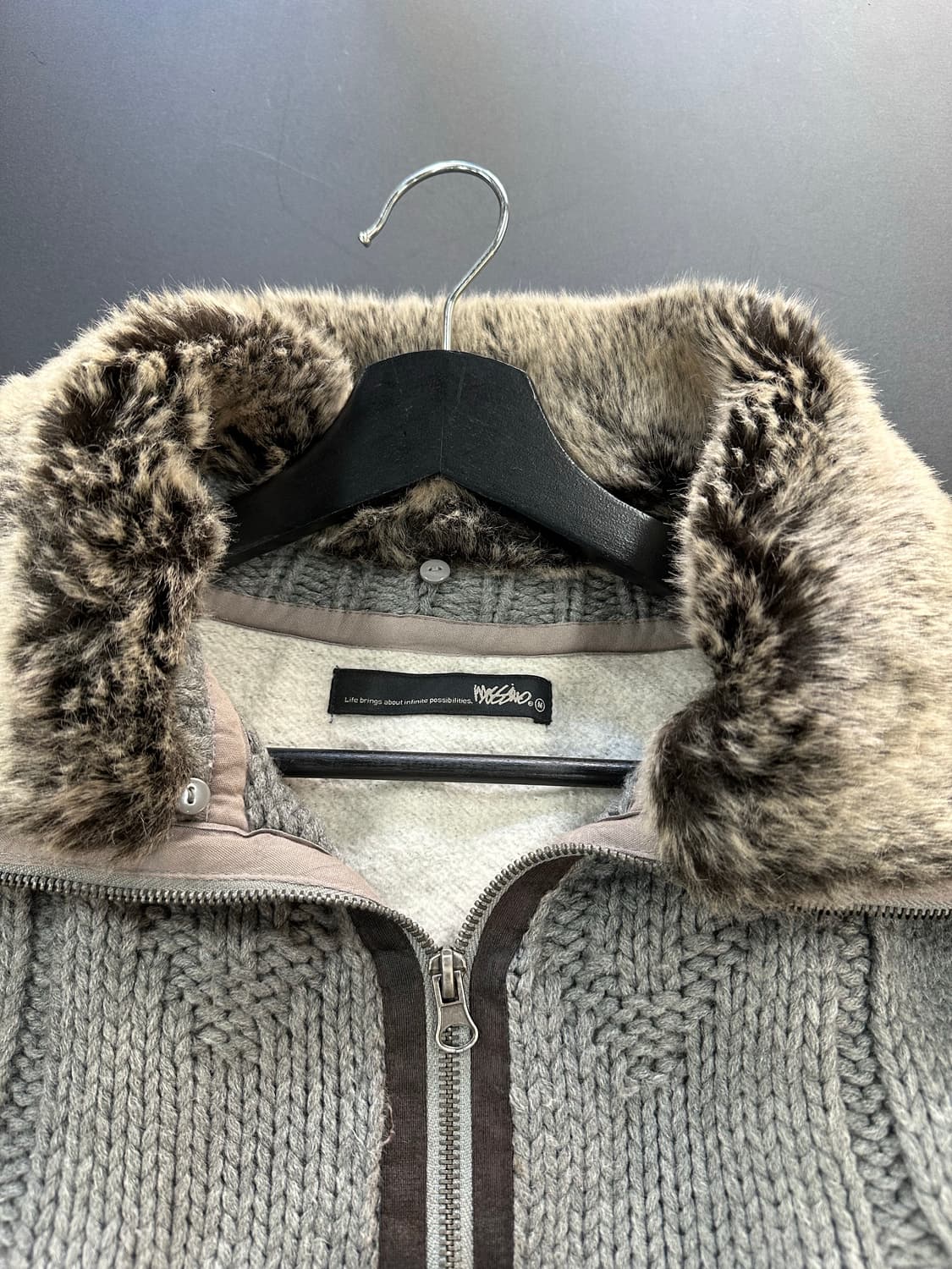 재팬빈티지 하이넥 퍼 꽈배기 니트집업 상품이미지8