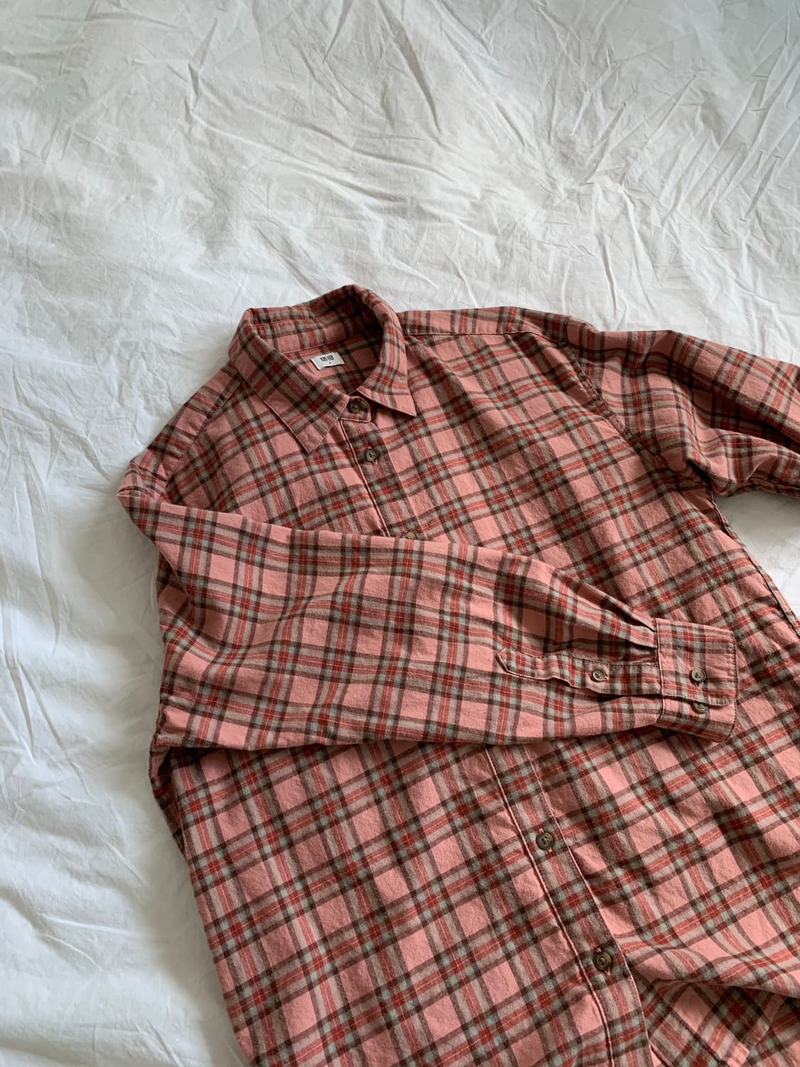 UNIQLO 핑크오렌지 체크 셔츠 상품이미지2