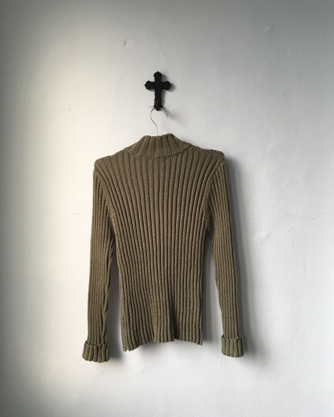 High neck ribbed knit zip up 상품이미지3