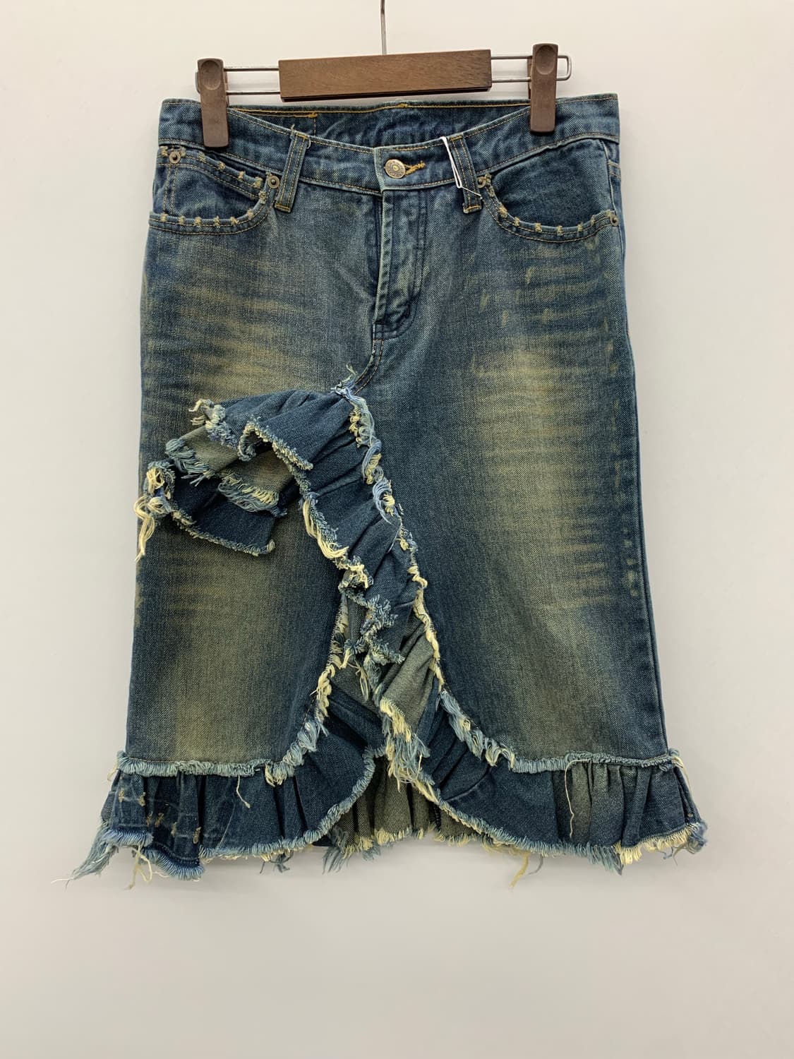 러플 디테일 워싱 미디 스커트 상품이미지6